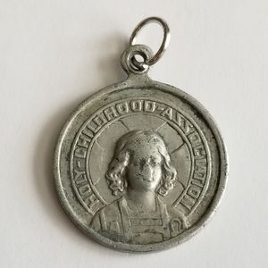 Vintage Holy Childhood Association religious medal pendant charm silver tone